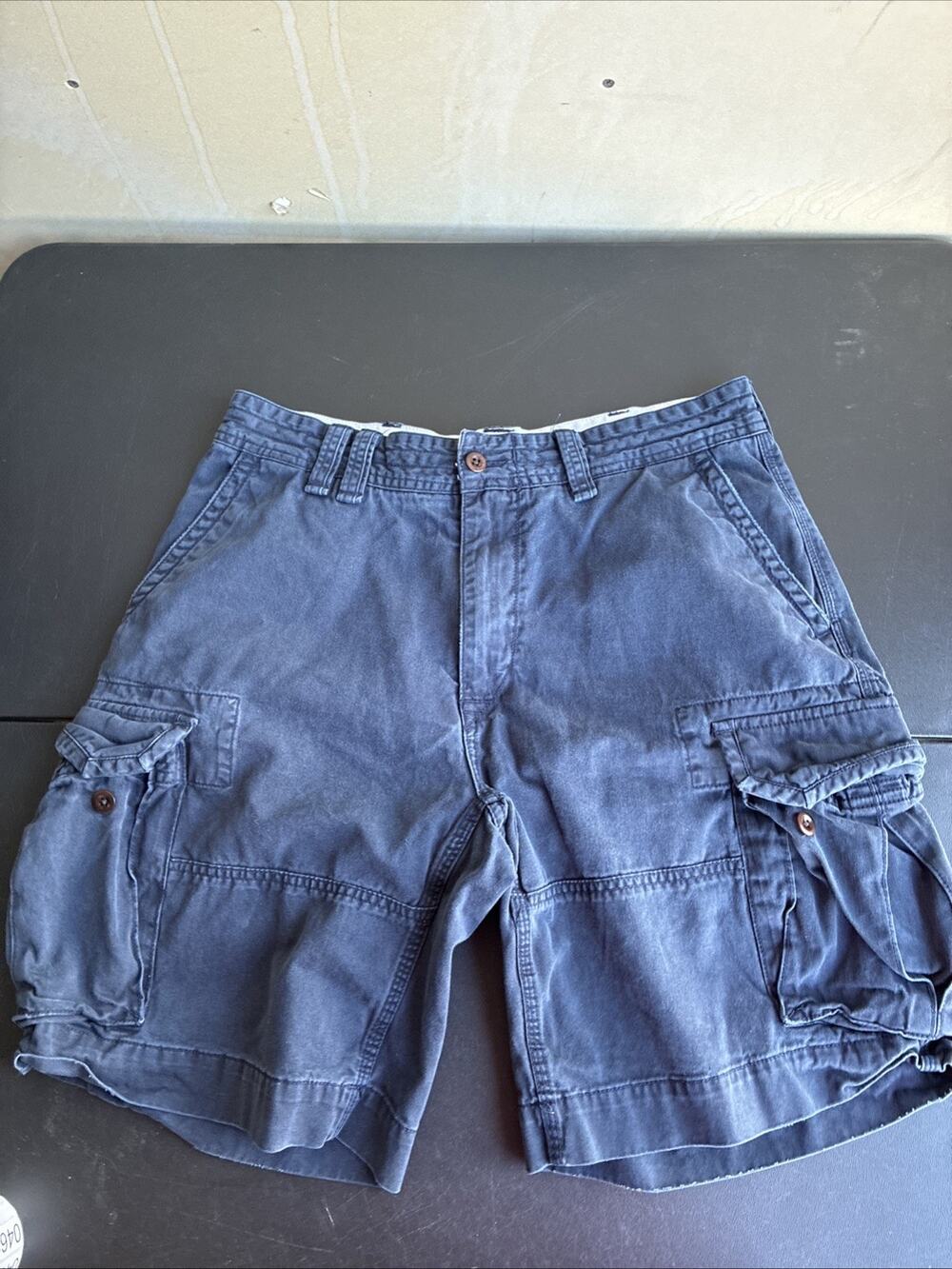 Polo Ralph Lauren Blue Vintage Cargo Shorts Brown Button Mens Size 35 Clean